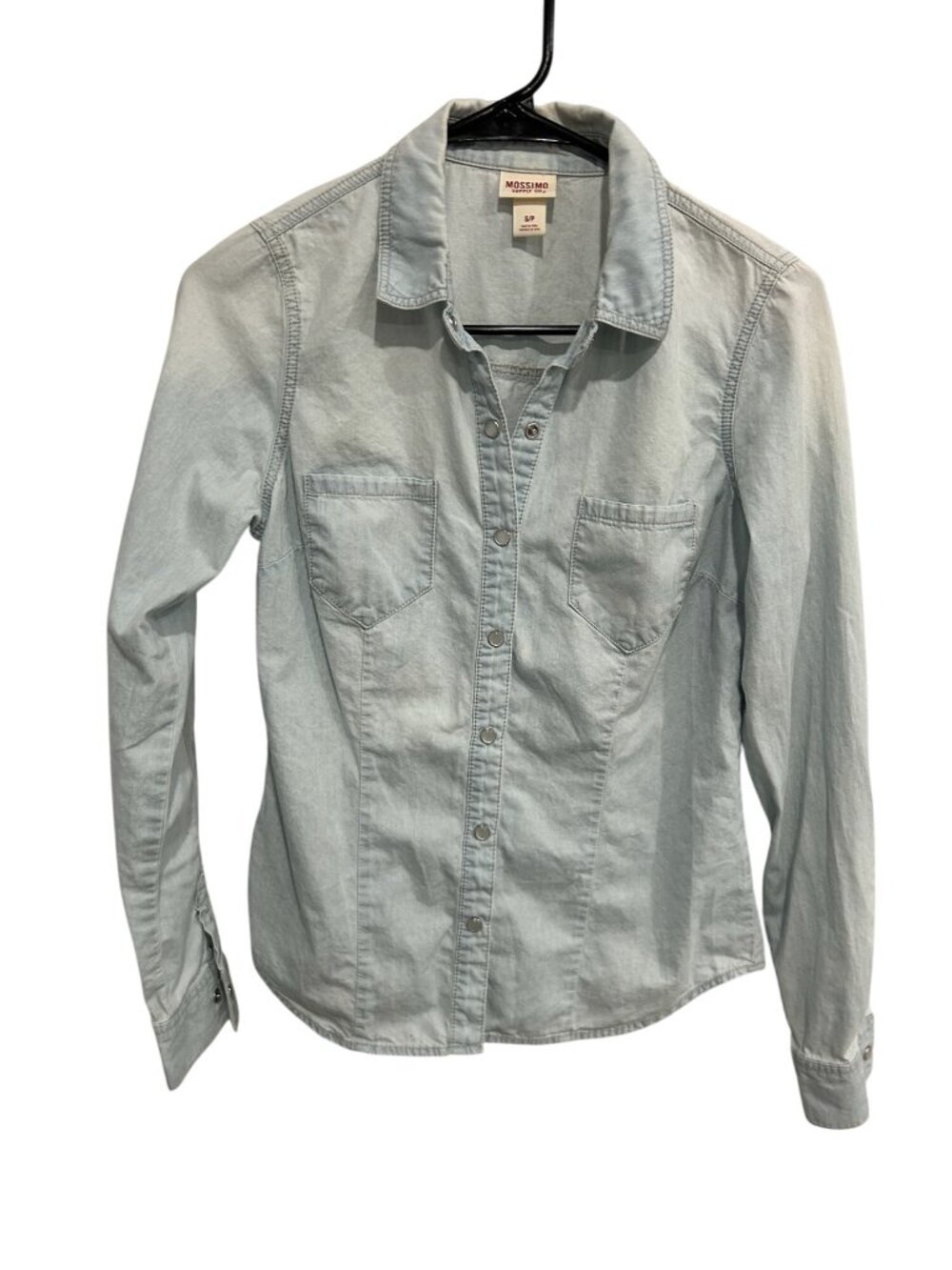 Mossimo Supply Co Snap Front Chambray Shirt Blue Sz Small Light Wash Denim